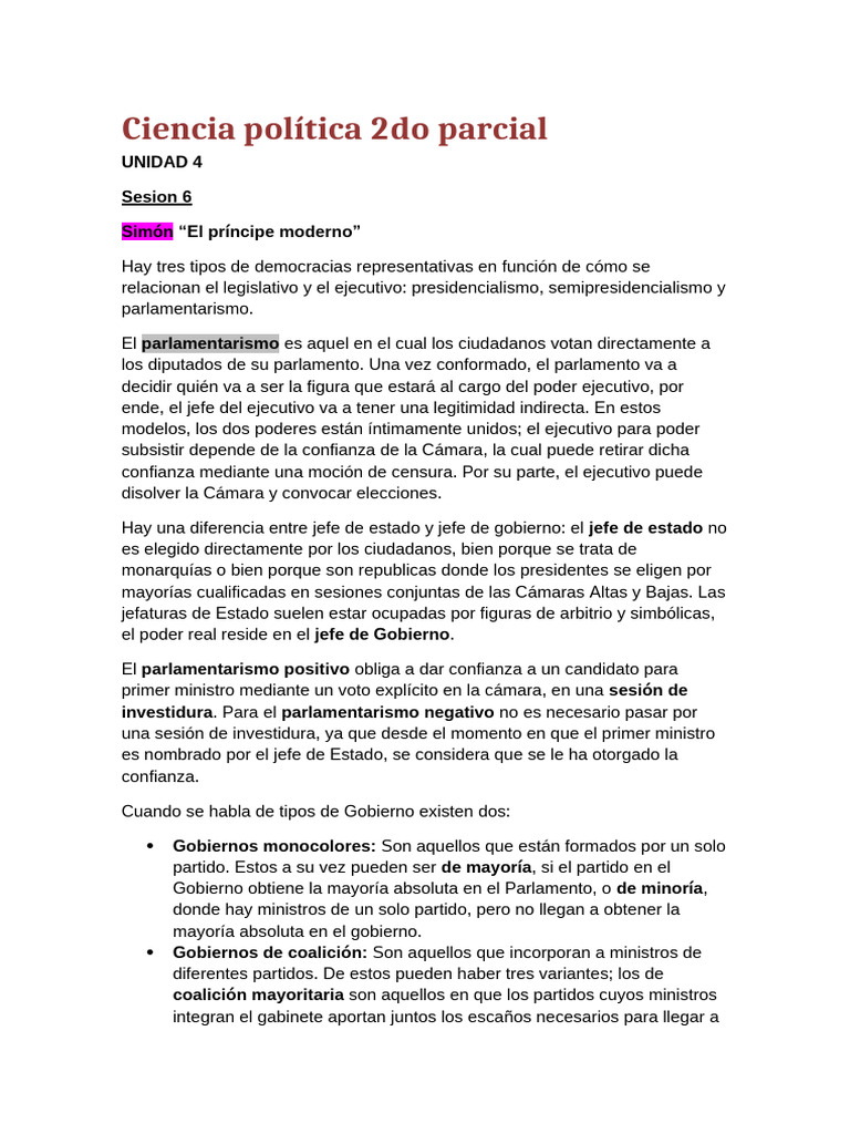Ciencia Política 2do Parcial | PDF | Votación | Responsabilidad