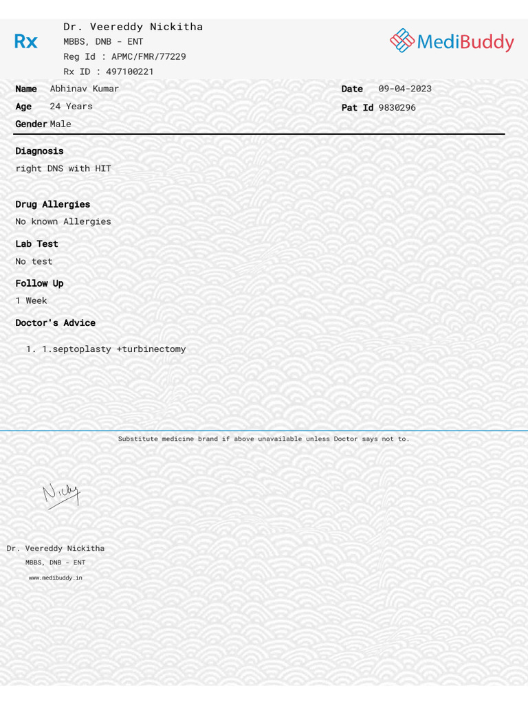 ENT Prescription for Septoplasty | PDF