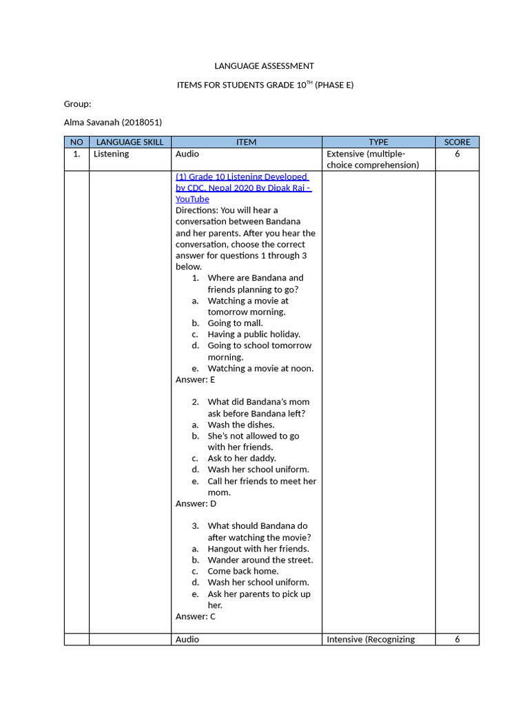 Language Assessment Items | PDF