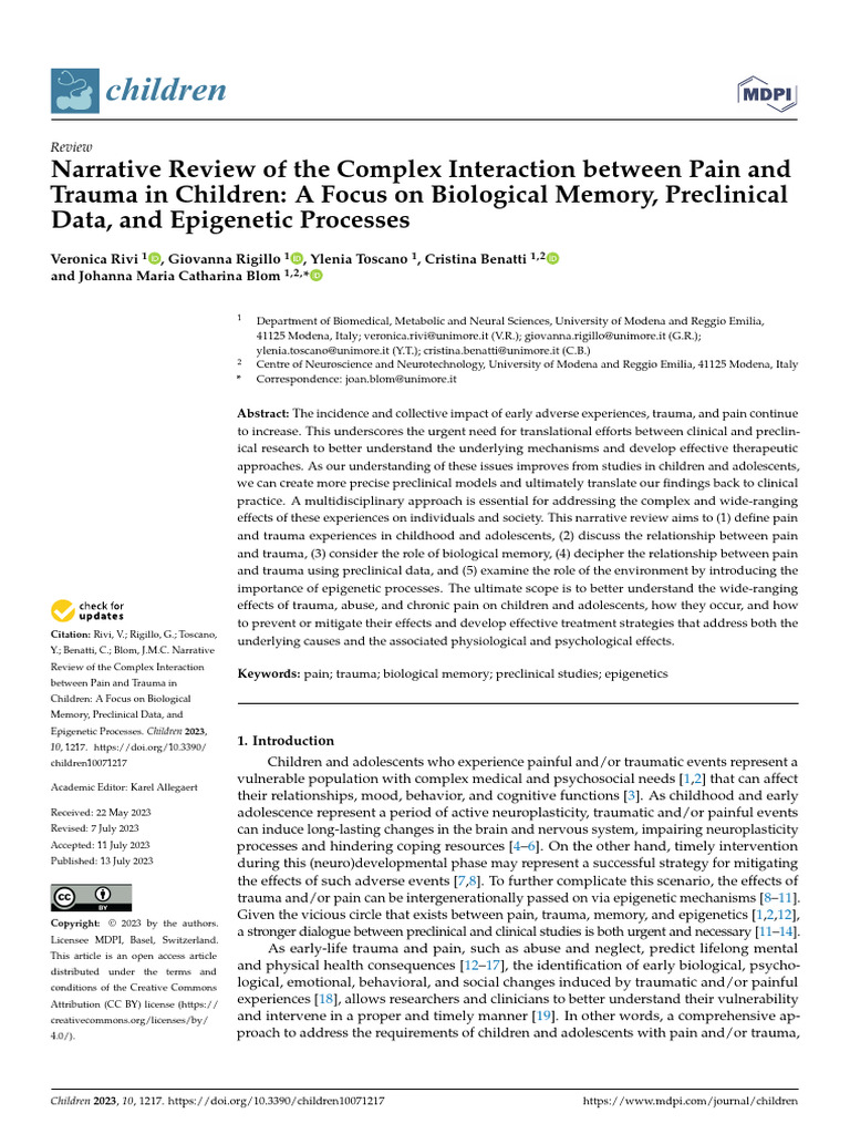 Complexity of Pain and Trauma On Memory | PDF