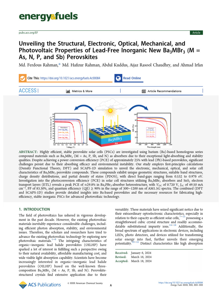 Rahman Et Al 2024 Unveiling The Structural Electronic Optical ...