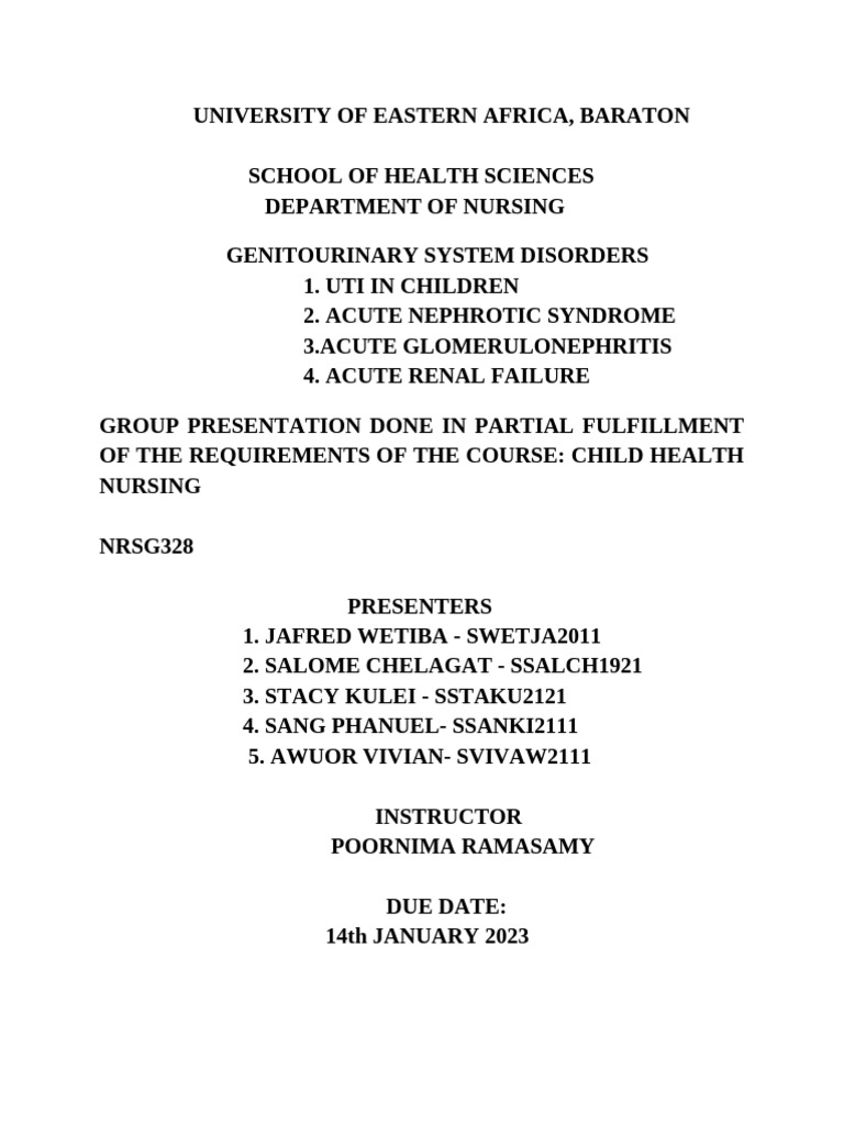 Genitourinary System Disorders | PDF