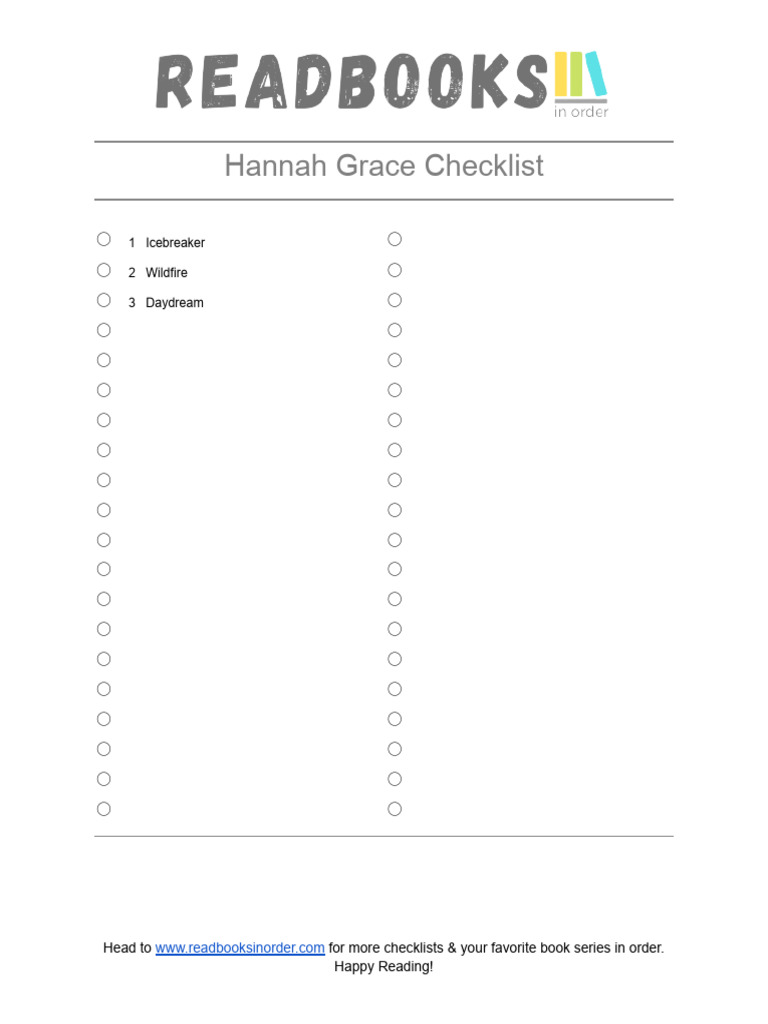 Hannah Grace Books Printable Checklist | PDF
