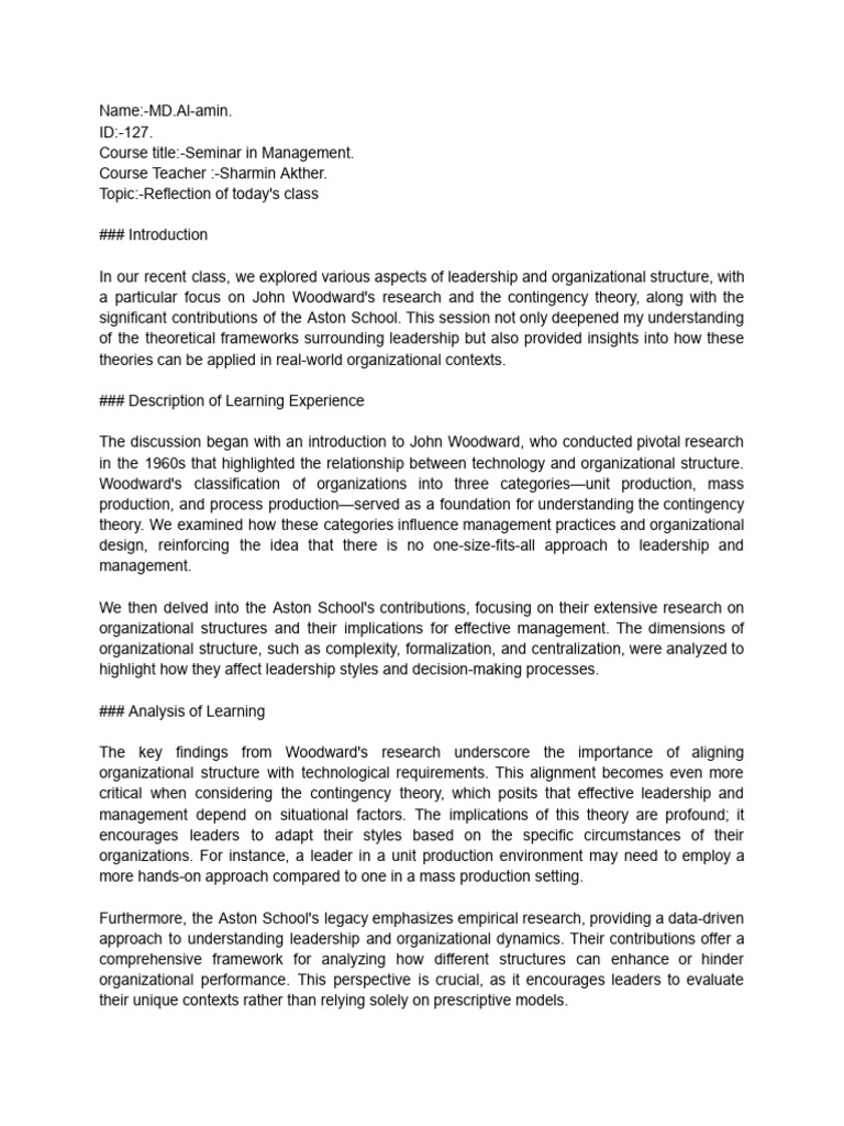 Reflection Writing | PDF