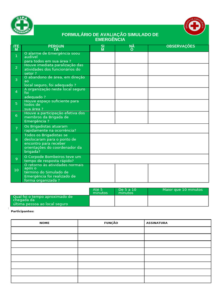 Dokumen - Tips - Formulario Avaliacao Simulado de Emergencia | PDF