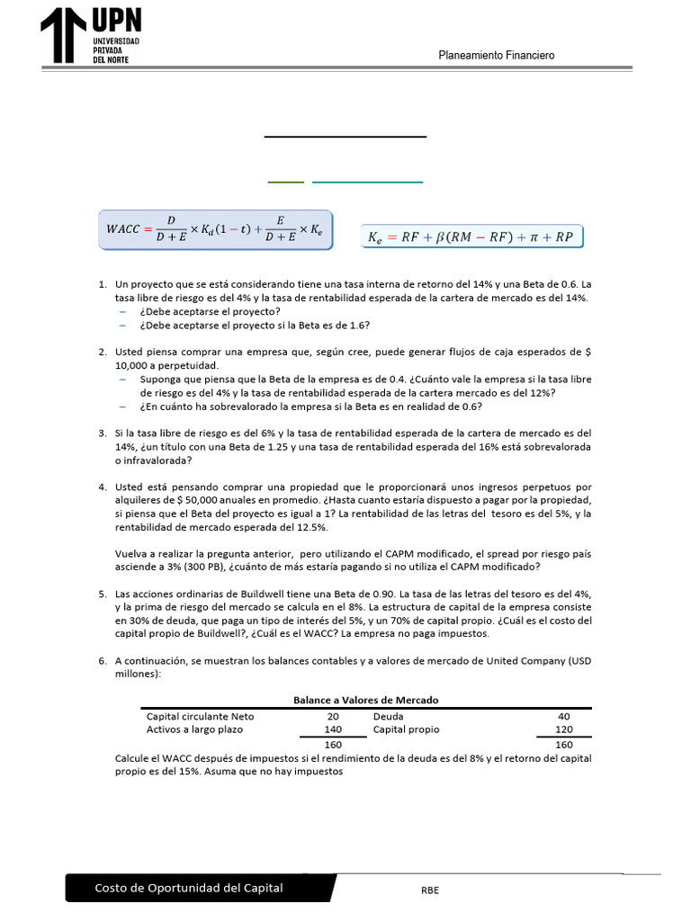 Costo de Oportunidad: Cok y WACC | PDF | Business | Finance & Money ...