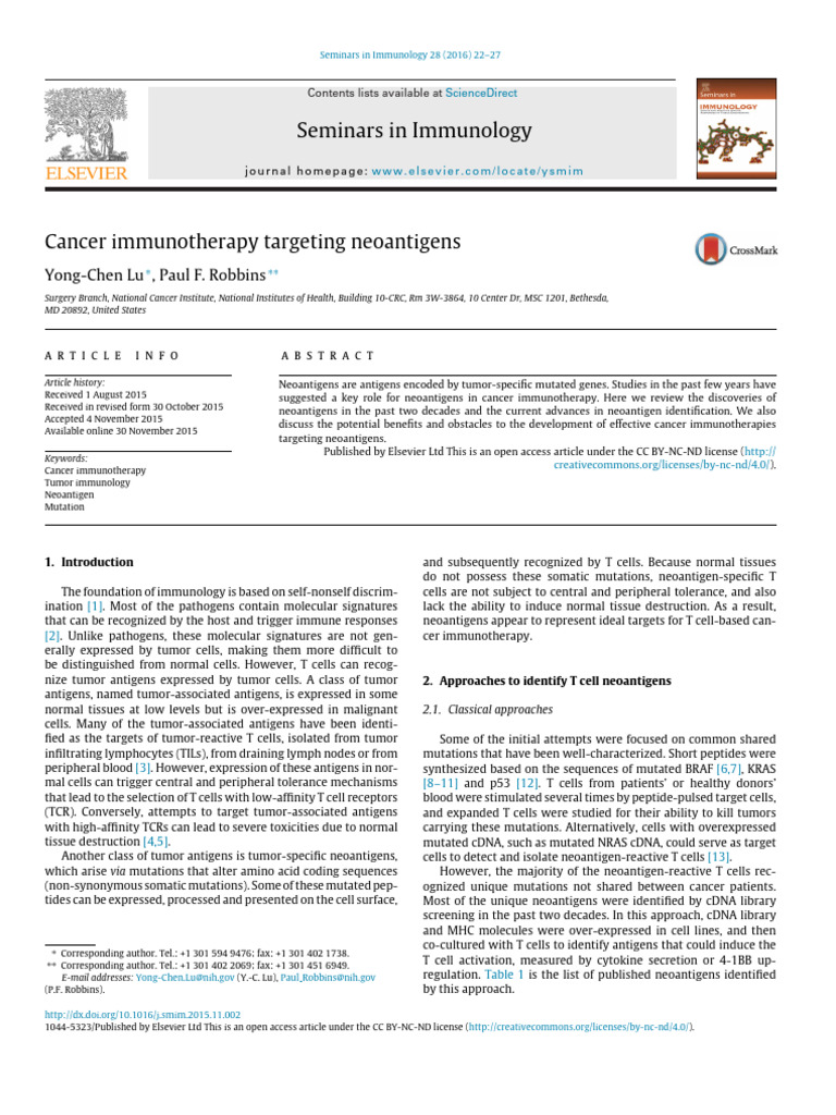 Cancer Immunotherapy Targeting Neoantigens | PDF