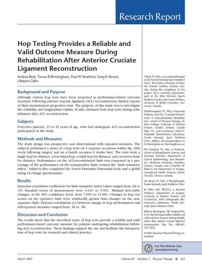Evaluacion Hop Test | PDF