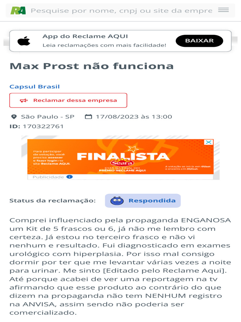 Max Prost N o Funciona Capsul Brasil Reclame Aqui PDF