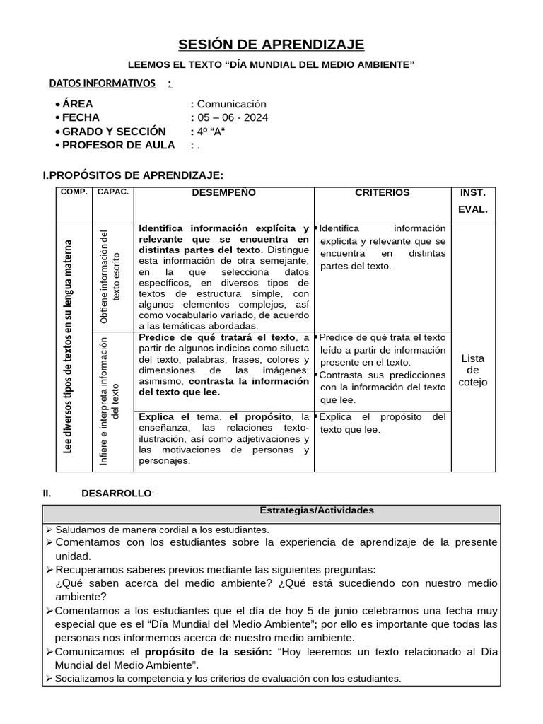 SESIÓN Dia Mundial Del Medio Ambiente 05 de JUNIO | PDF
