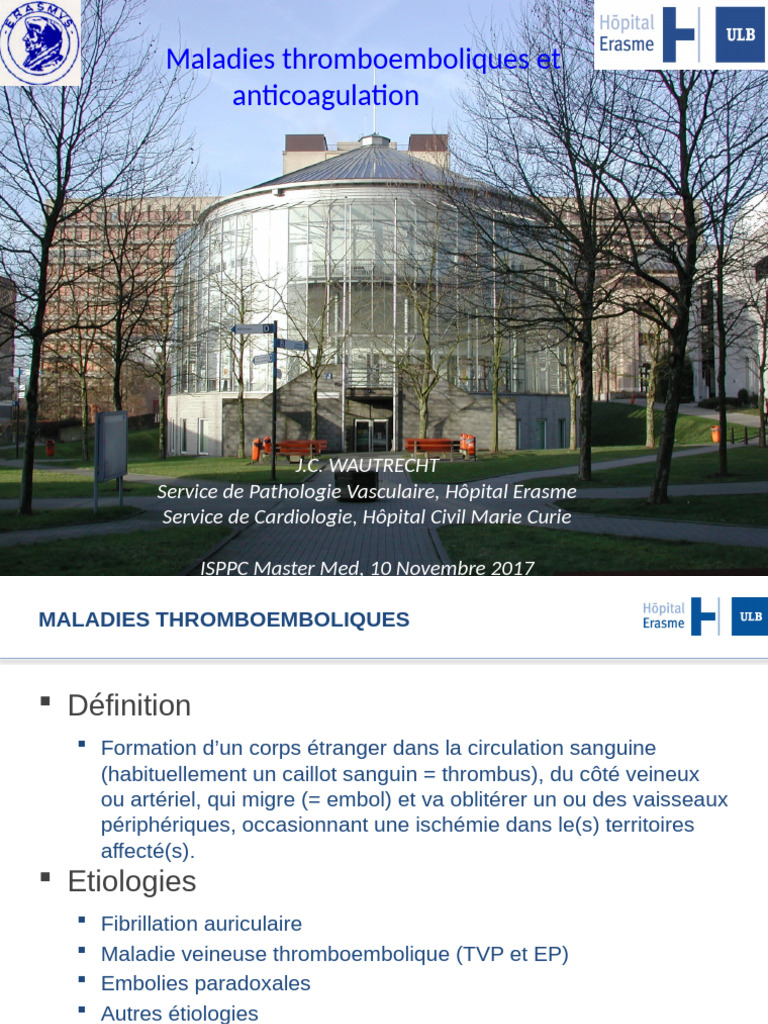 Pathologies Thromboemboliques - ISPPC Master Med - 101117 | PDF