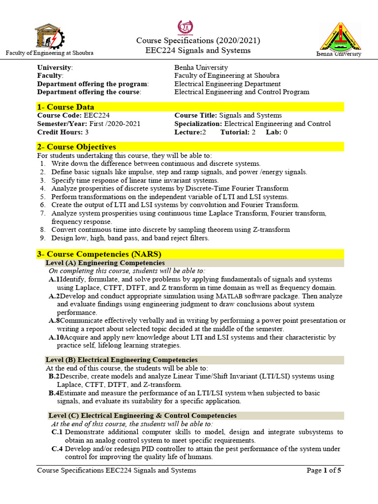 EEC321 - Course - Specs NARS | PDF