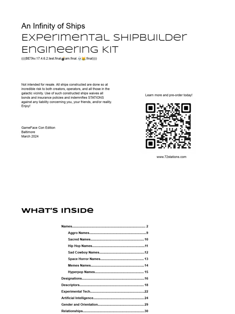 GameFace Con Engineering Pack - Beta Test Tables | PDF