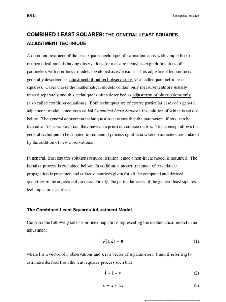 Combined Least Squares Adjustment Technique | PDF | Least Squares ...