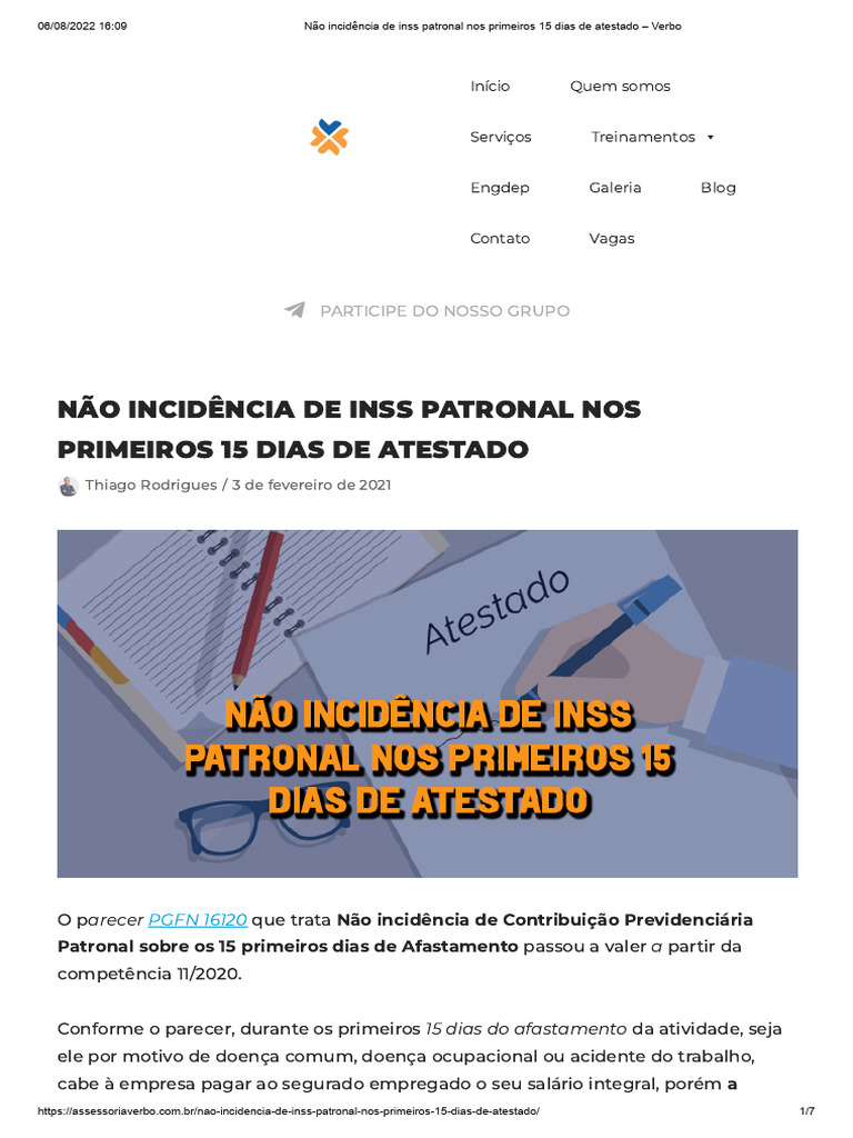 Não Incidência de Inss Patronal Nos Primeiros 15 Dias de Atestado ...