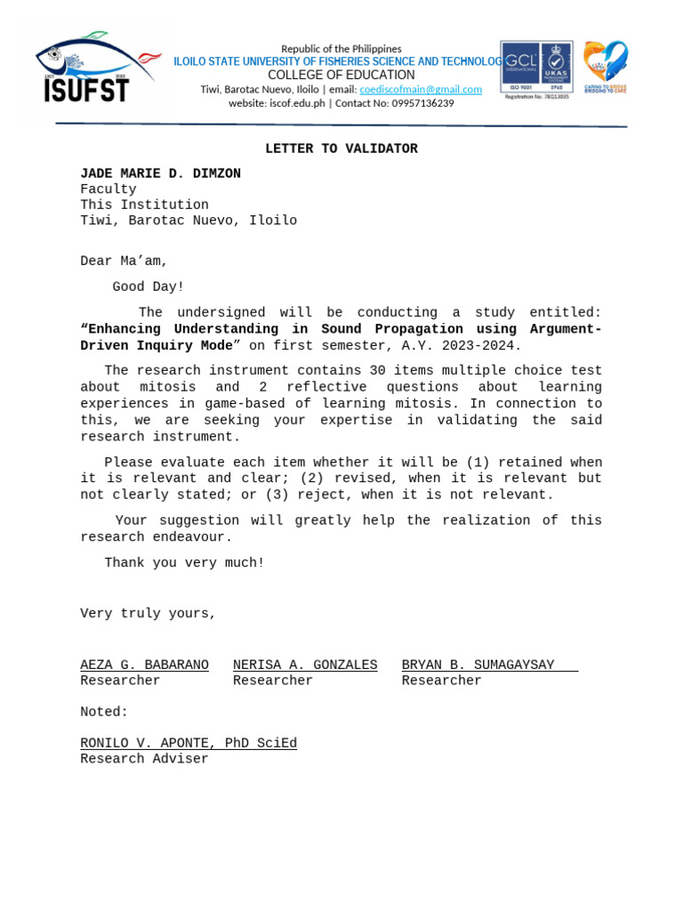 Validation Request for Research Instrument | PDF