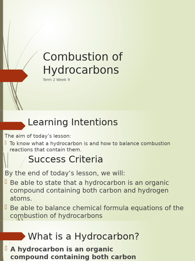 Year 9 Science W9 L3 Combustion of Hydrocarbons | PDF