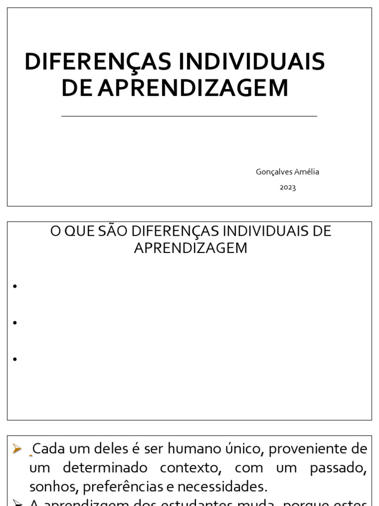 Diferenças Individuais de Aprendizagem Aula 2 e 3 | PDF