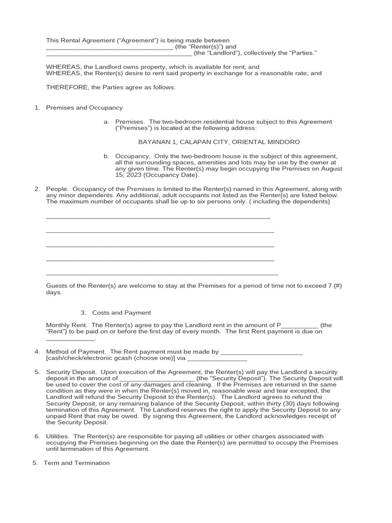 Basic Rental Agreement Template | PDF | Renting | Landlord