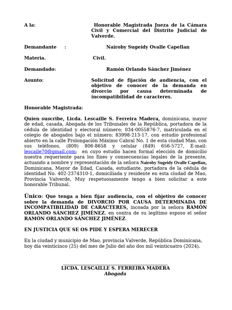 Solicitud De Fijacion De Audiencia Pdf