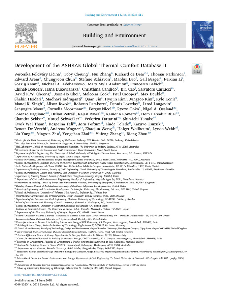 Development of The ASHRAE Global Thermal Comfort Database II | PDF