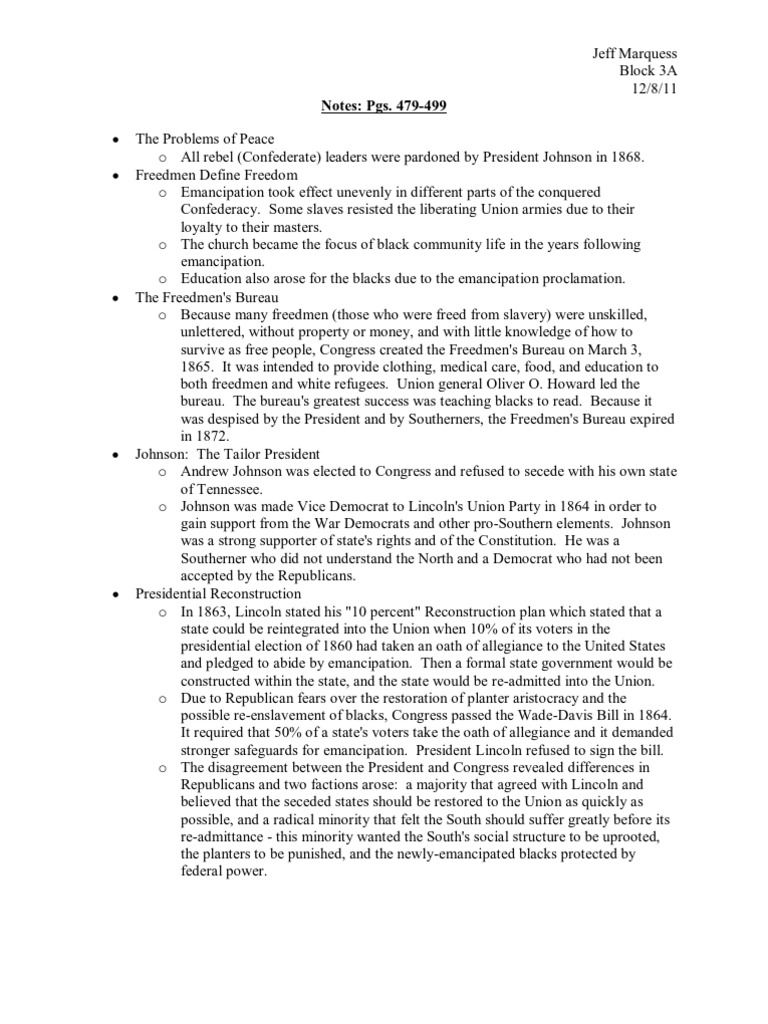 Reconstruction notes apush image
