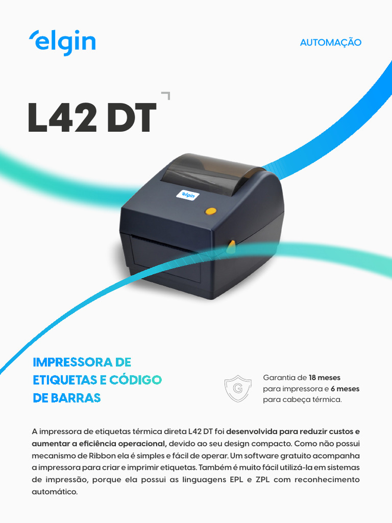 Lâmina Impressora de Etiquetas L42 DT - Elgin | PDF