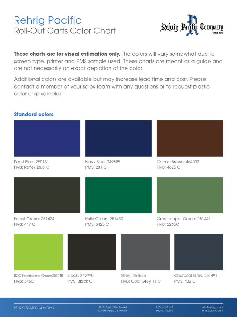 Rehrig Pacific Roll Out Carts Color Chart | PDF