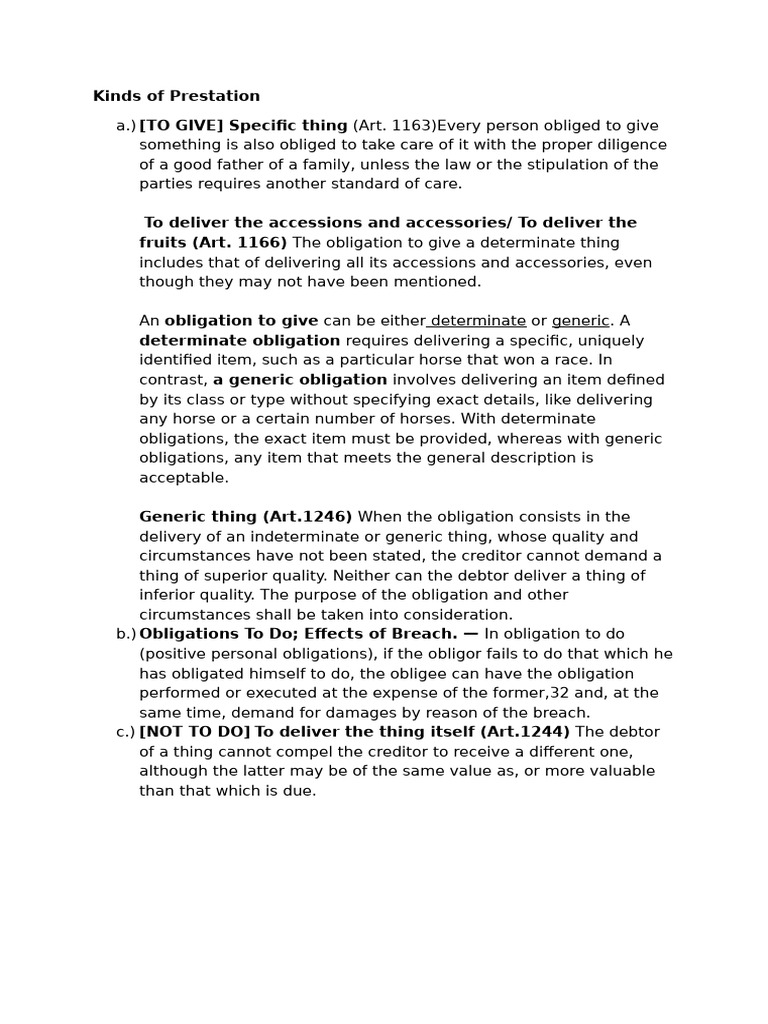 Kinds of Prestation | PDF