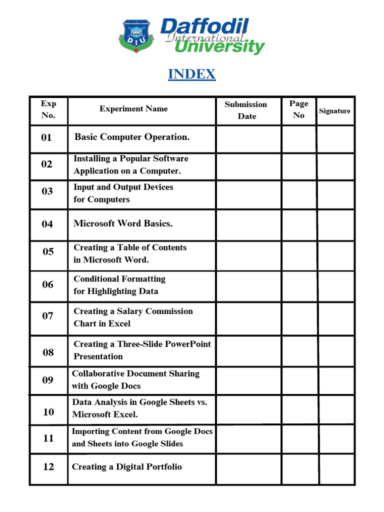 INDEx For Lab | PDF