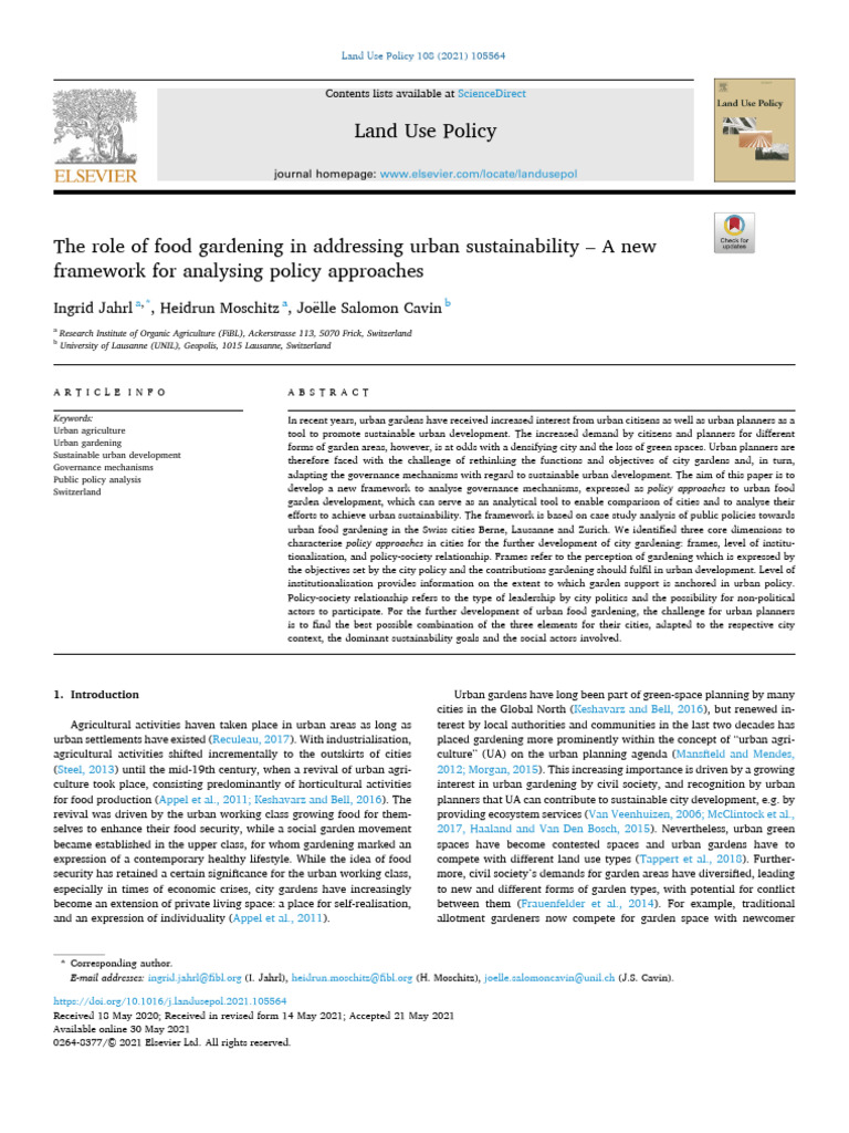 The Role of Food Gardening in Addressing Urban Sustainability - A New ...
