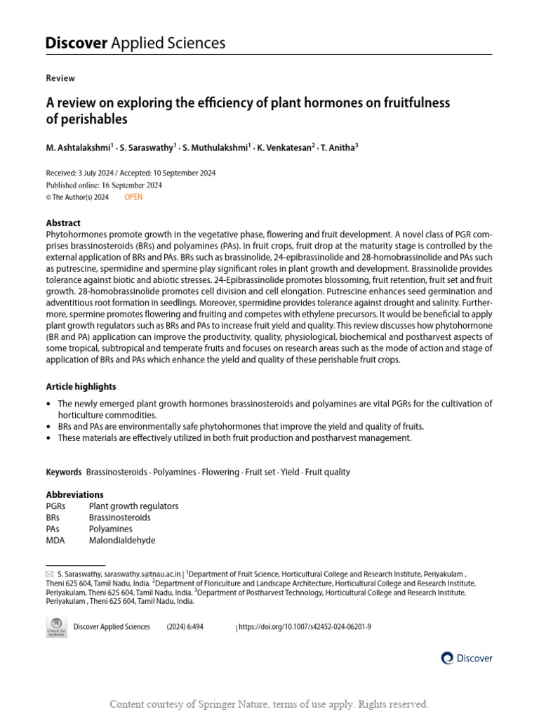 A Review on Exploring the Efficiency of Plant Hormones on Fruitfulness