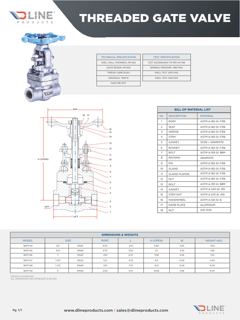 Threaded Gate Valve: Technical Specification Test Specification | PDF