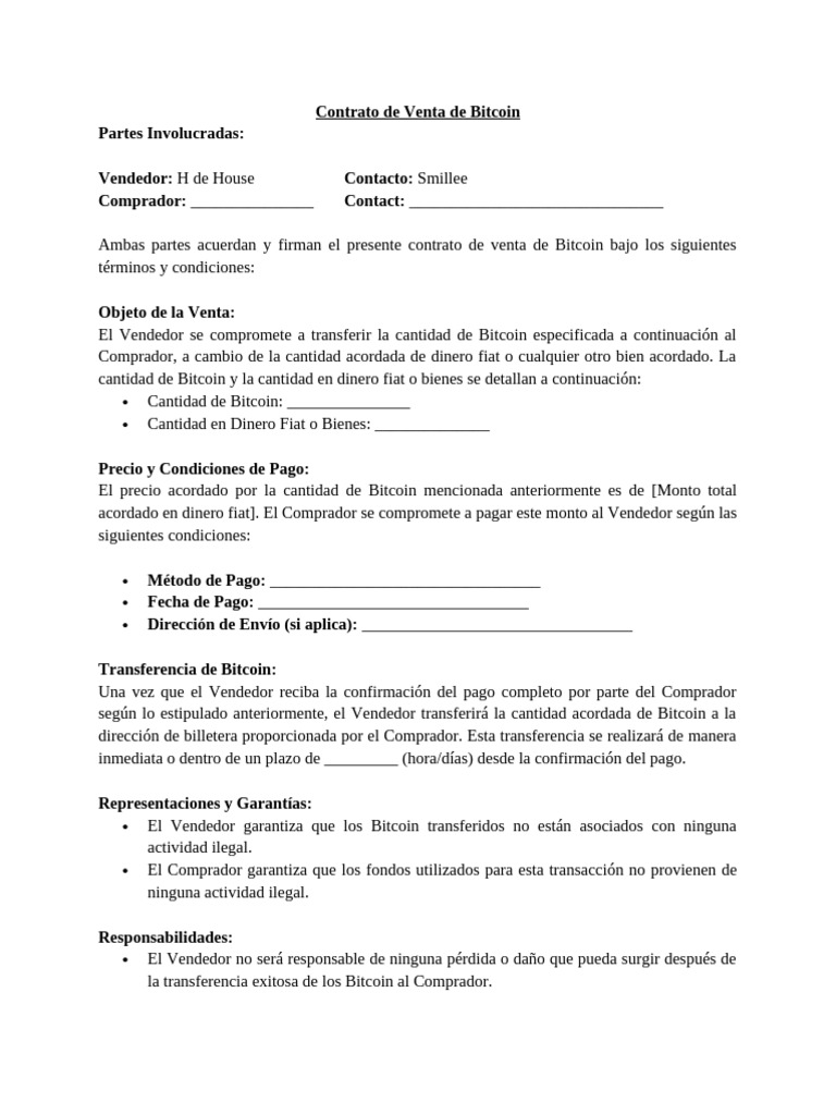 Contrato de Venta de Bitcoin - ESP | PDF | Bitcoin | Dinero