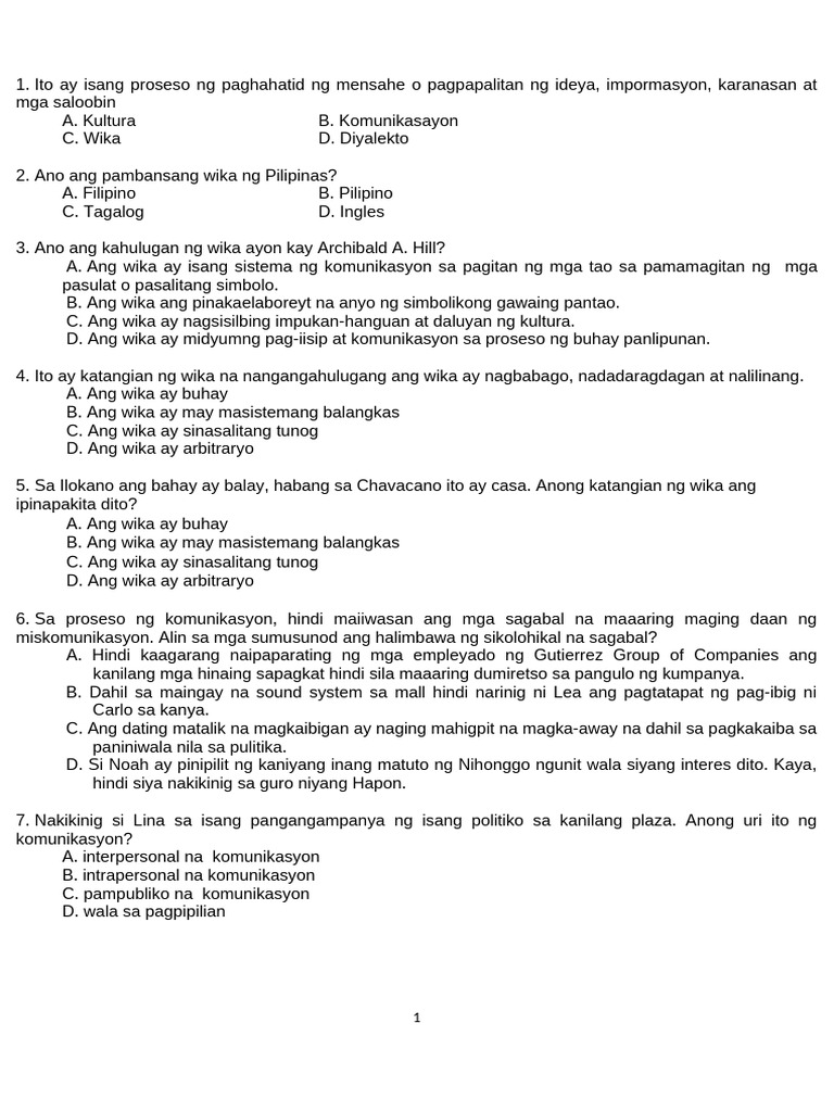 Filipino 11 Summative Test | PDF | Philippines | Foreign Language Studies