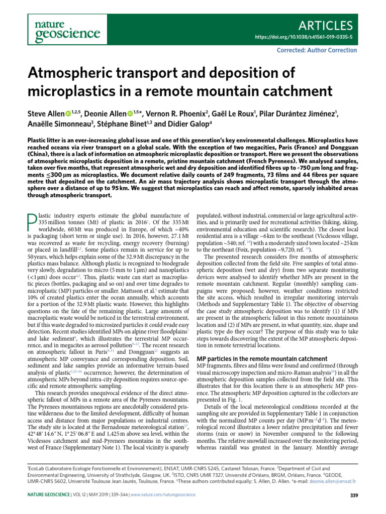 Atmospheric Transport and Deposition of Microplastics in A Remote ...