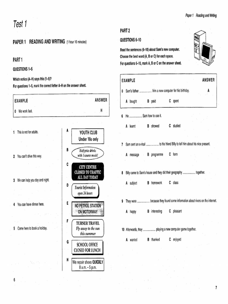Cambridge KET 3 Book - Test1 | PDF