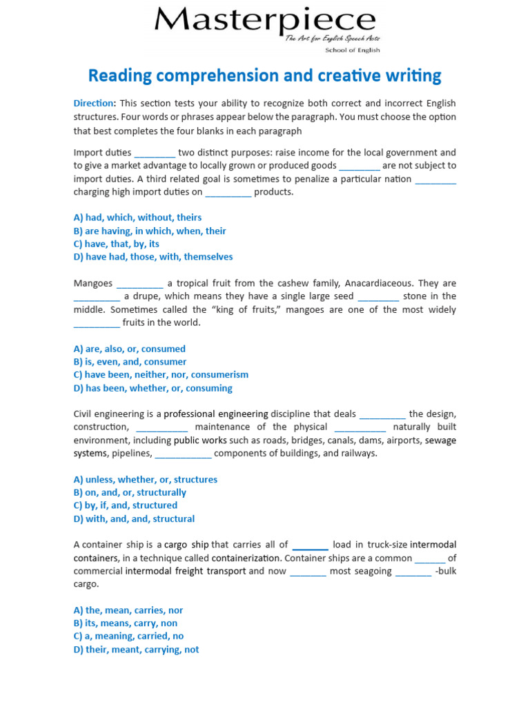 Reading Comprehension and Creative Writing 6 | PDF | Business | Finance ...