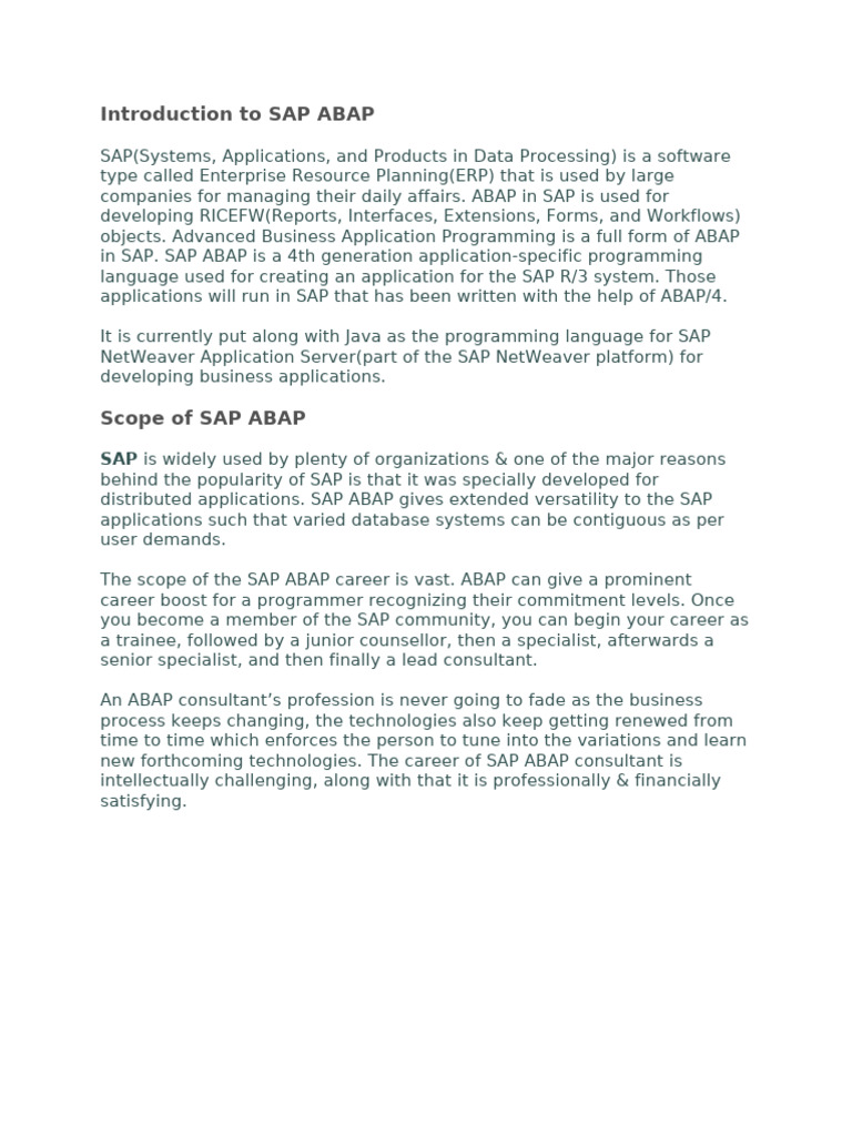 Introduction To SAP ABAP - 4 | PDF
