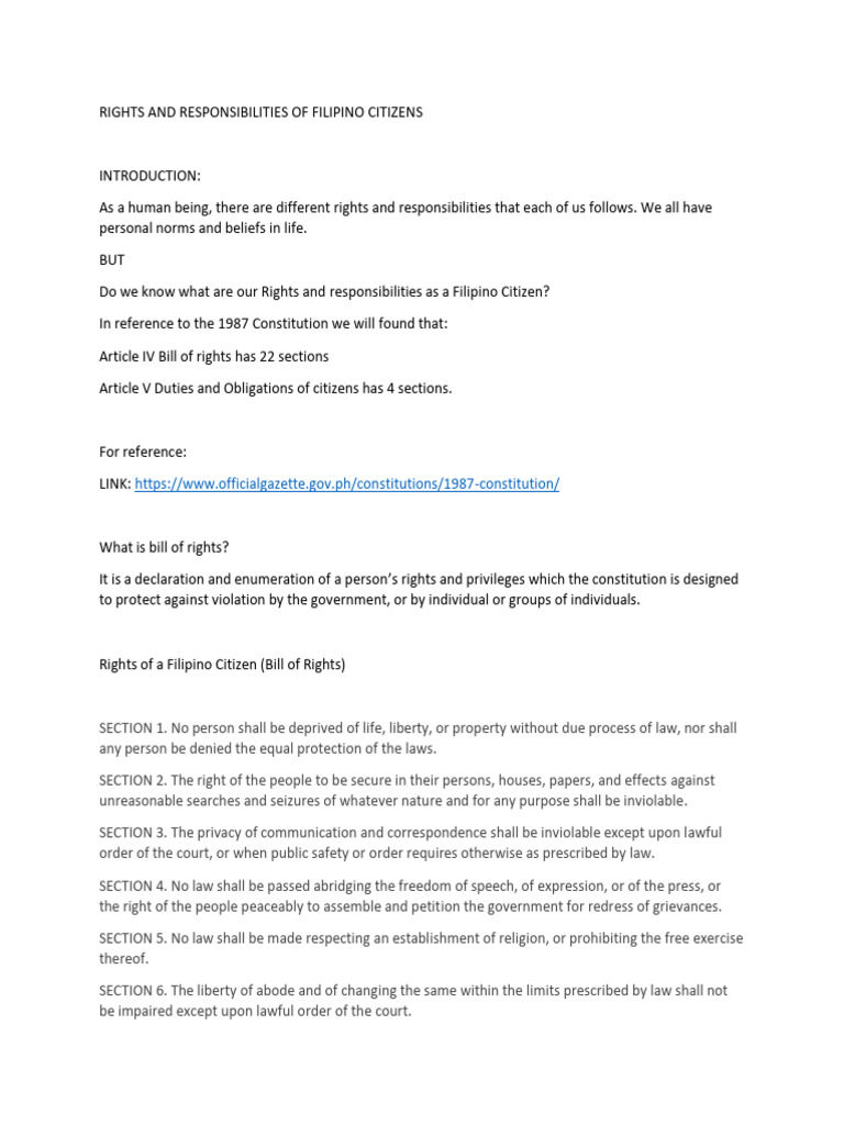 Rights and responsibilities of filipino citizens pdf