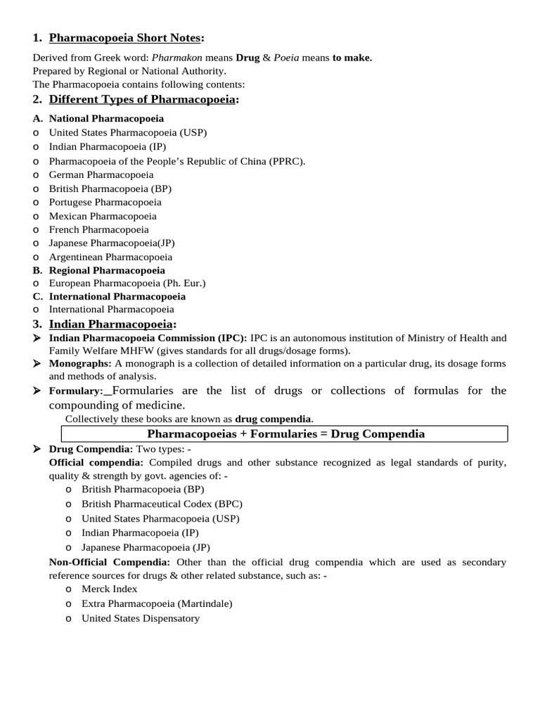 Pharmacopoeia Short Notes PDF
