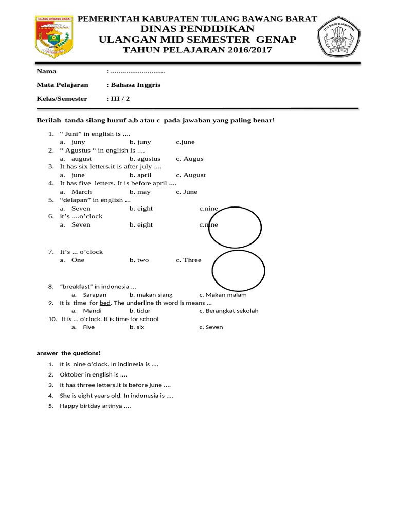Mid Semester Genap TP2016 | PDF