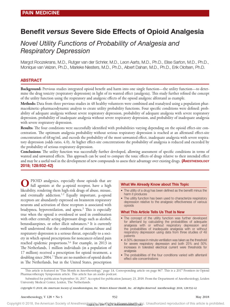 Benefit V Adv of Opioid Analgesia | PDF