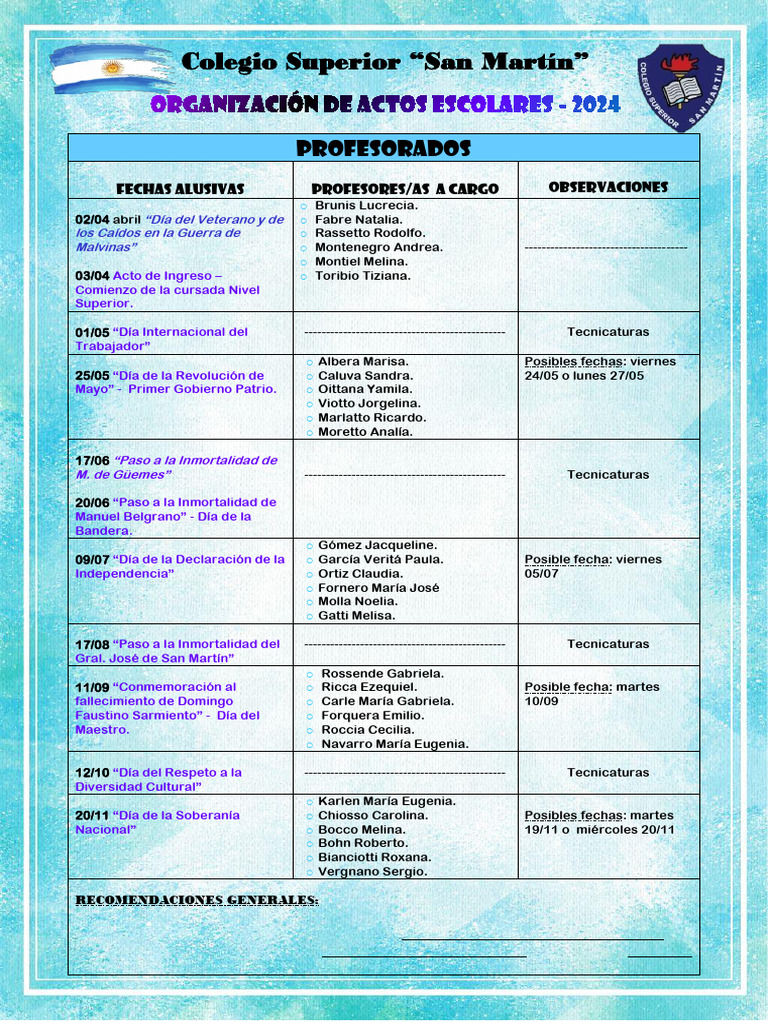 Organización de Actos Escolares - 2024 | PDF | Argentina