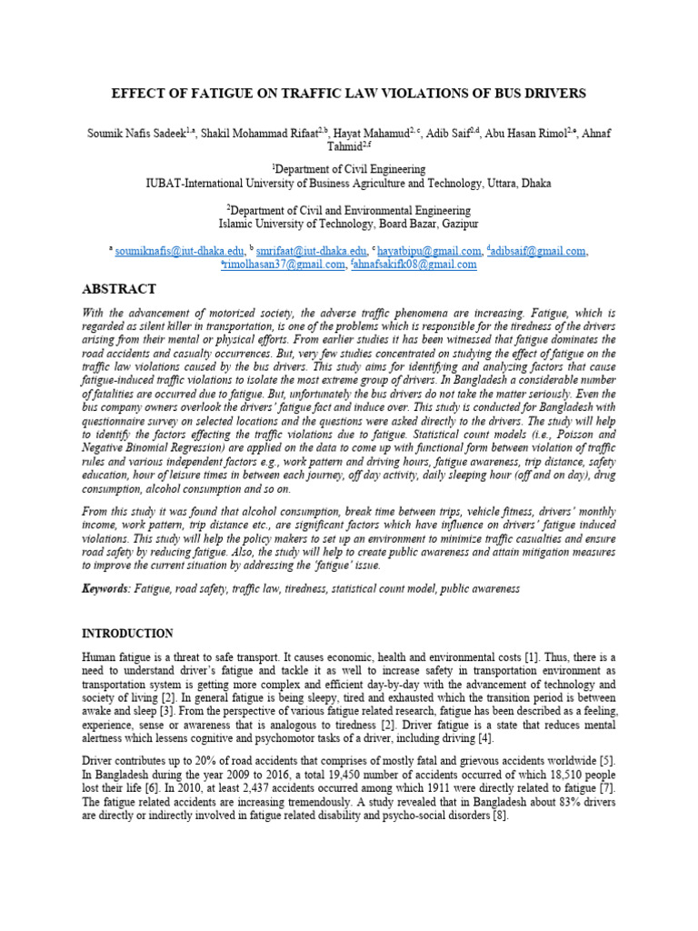 EFFECT OF FATIGUE ON TRAFFIC LAW VIOLATIONS OF BUS DRIVERS - Final ...
