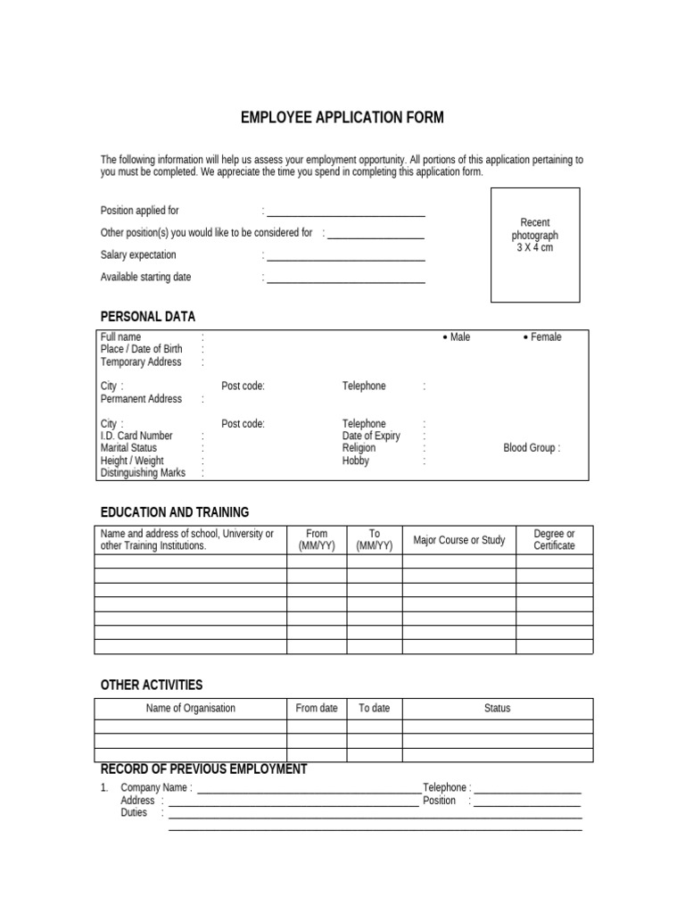 Employee Application | PDF