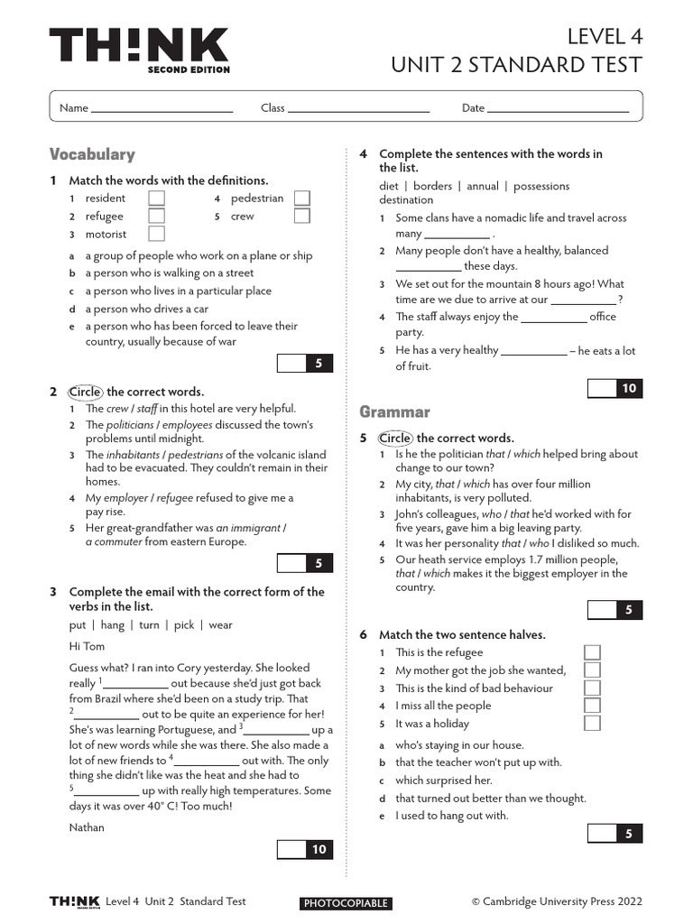 Thk2e BrE L4 Unit Test Standard 2 | PDF