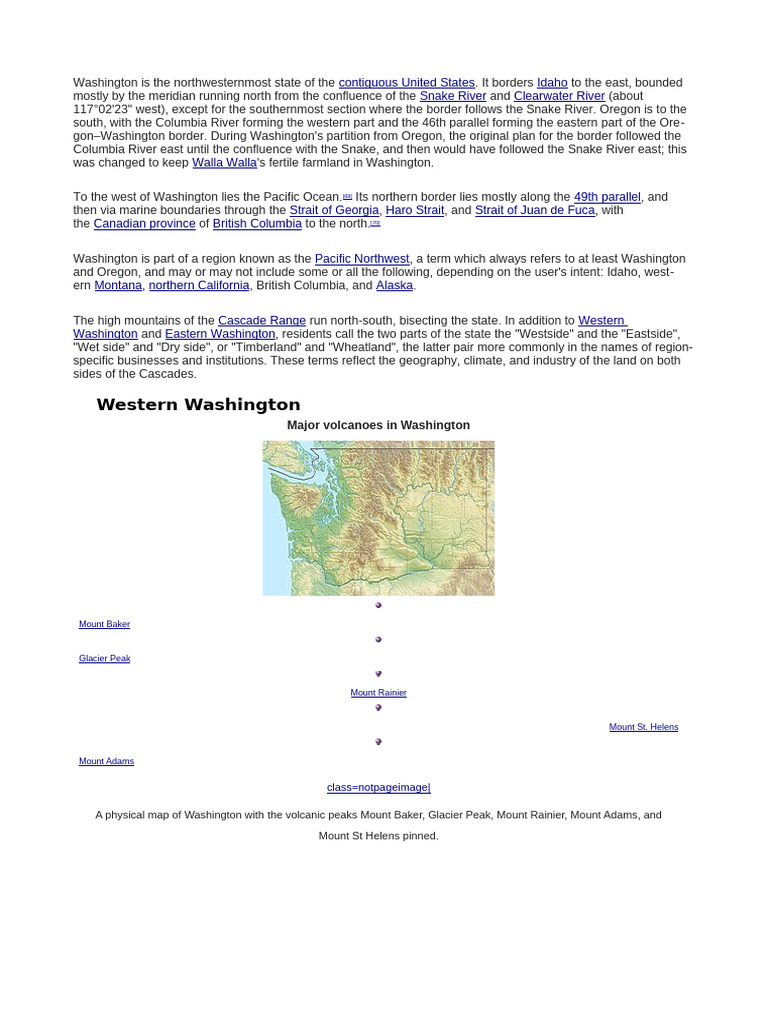 Western Washington: Major Volcanoes in Washington | PDF