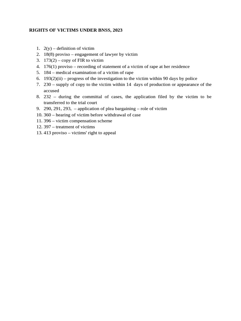 Rights of Victims Under Bnss | PDF