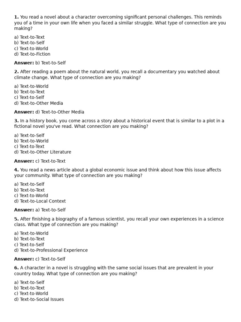 Making Connection Test Questions | PDF